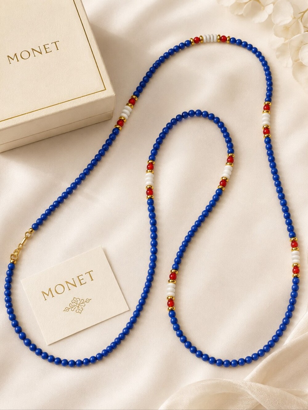 Monet blue and red beaded necklace
